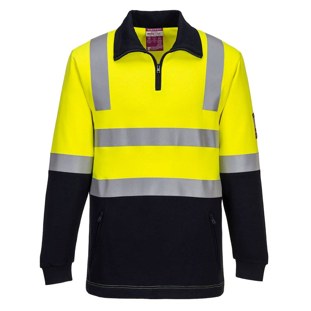 PORTWEST MF202 FR REFLECTIVE HI VIS 1/2 ZIP BRUSHED FLEECE JUMPER