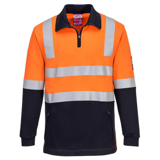 PORTWEST MF202 FR REFLECTIVE HI VIS 1/2 ZIP BRUSHED FLEECE JUMPER