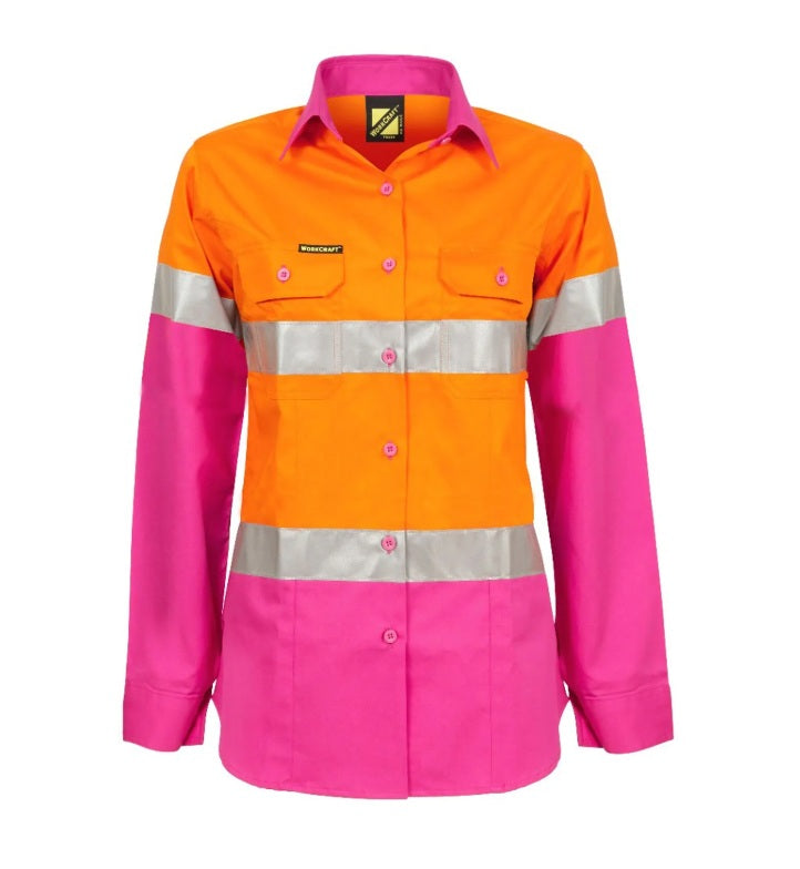 WORKCRAFT WSL501 L/SL LADIES REFLECTIVE HI VIS LIGHT WEIGHT SHIRT