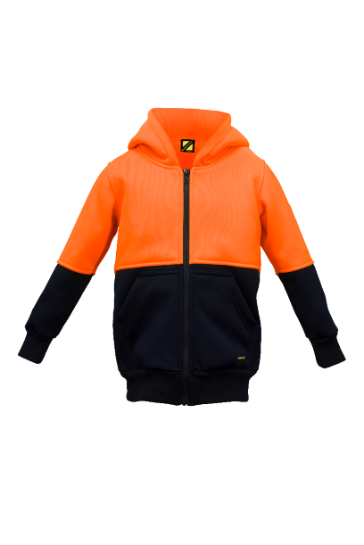 WORKCRAFT WK8009 KIDS HI VIS POLY/COTTON FLEECY ZIP FRONT HOODIE