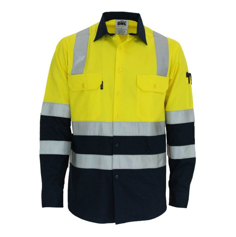 DNC 3547 L/SL REFLECTIVE HI VIS L/W COTTON BIO MOTION X BACK SHIRT