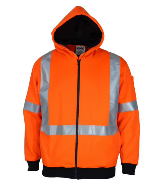 DNC 3935 HI VIS FULL ZIP X BACK FLEECY HOODIE