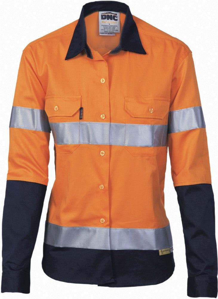 DNC 3936 L/SL LADIES REFLECTIVE HI VIS DRILL SHIRT