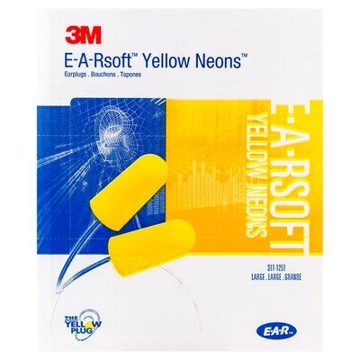 3M E-A-RSOFT 311-1251 YELLOW NEONS LARGE CORDED EARPLUGS-23dBA CLASS 4