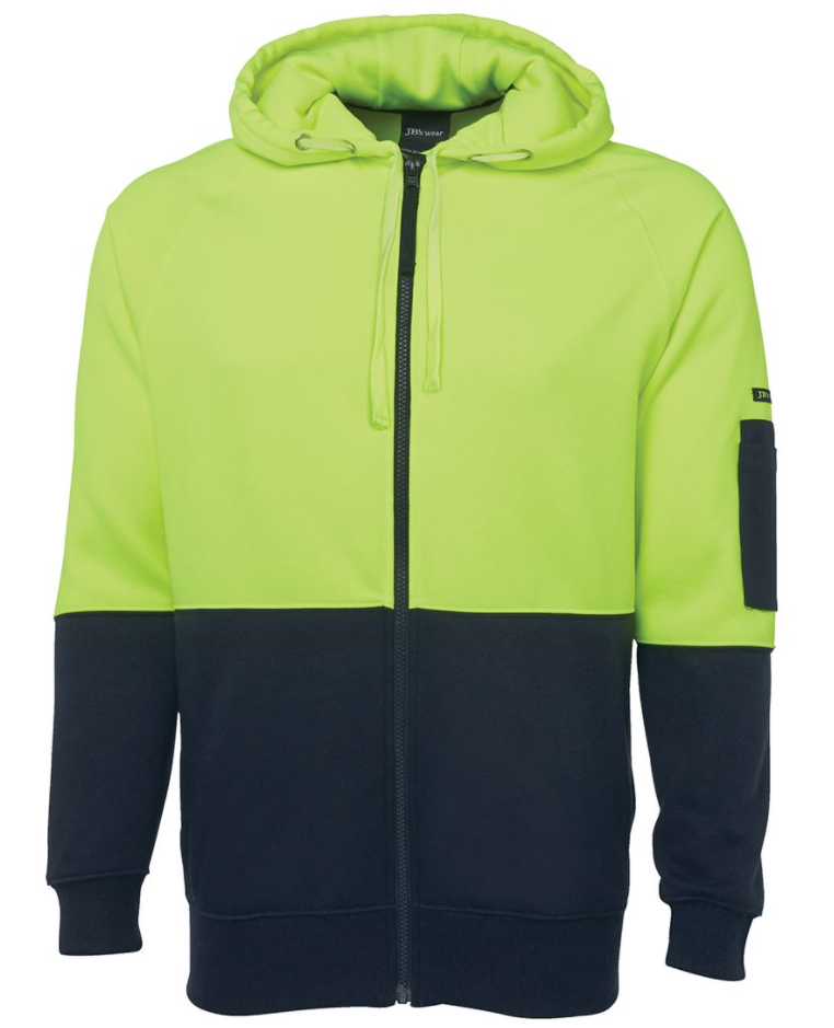 JB'S 6HVH HI VIS FULL ZIP FLEECY HOODIE