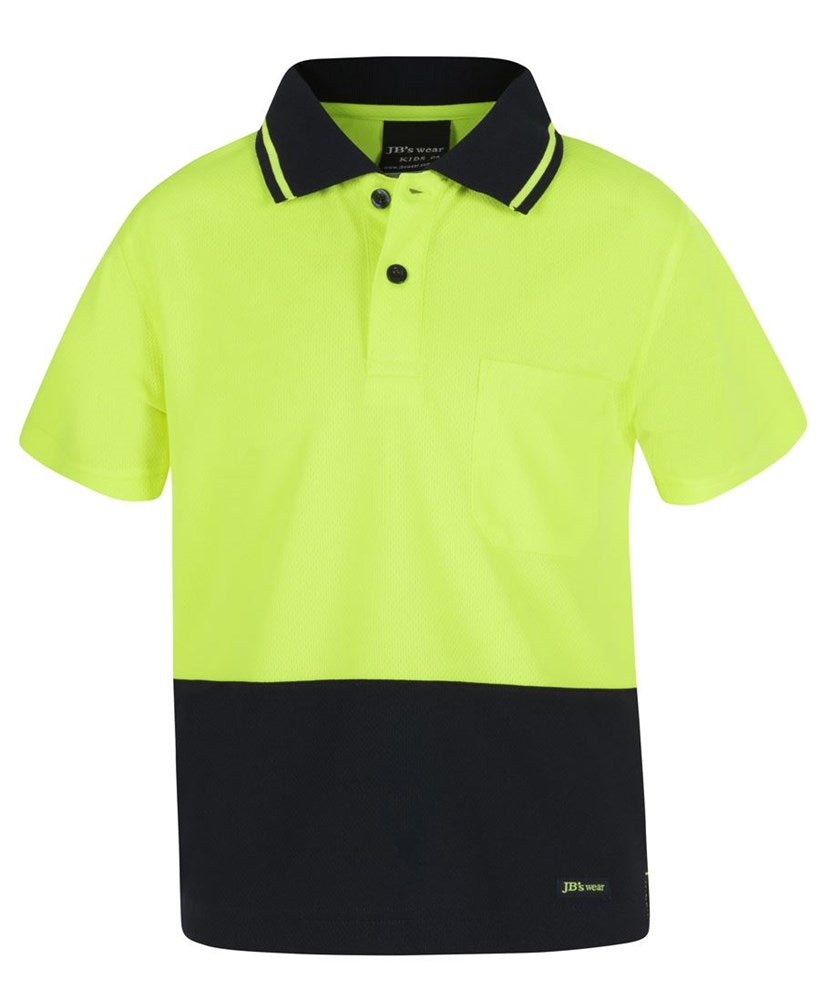 JB'S KIDS 6HVNC S/SL HI VIS TRADITIONAL NON CUFF MICROMESH POLO