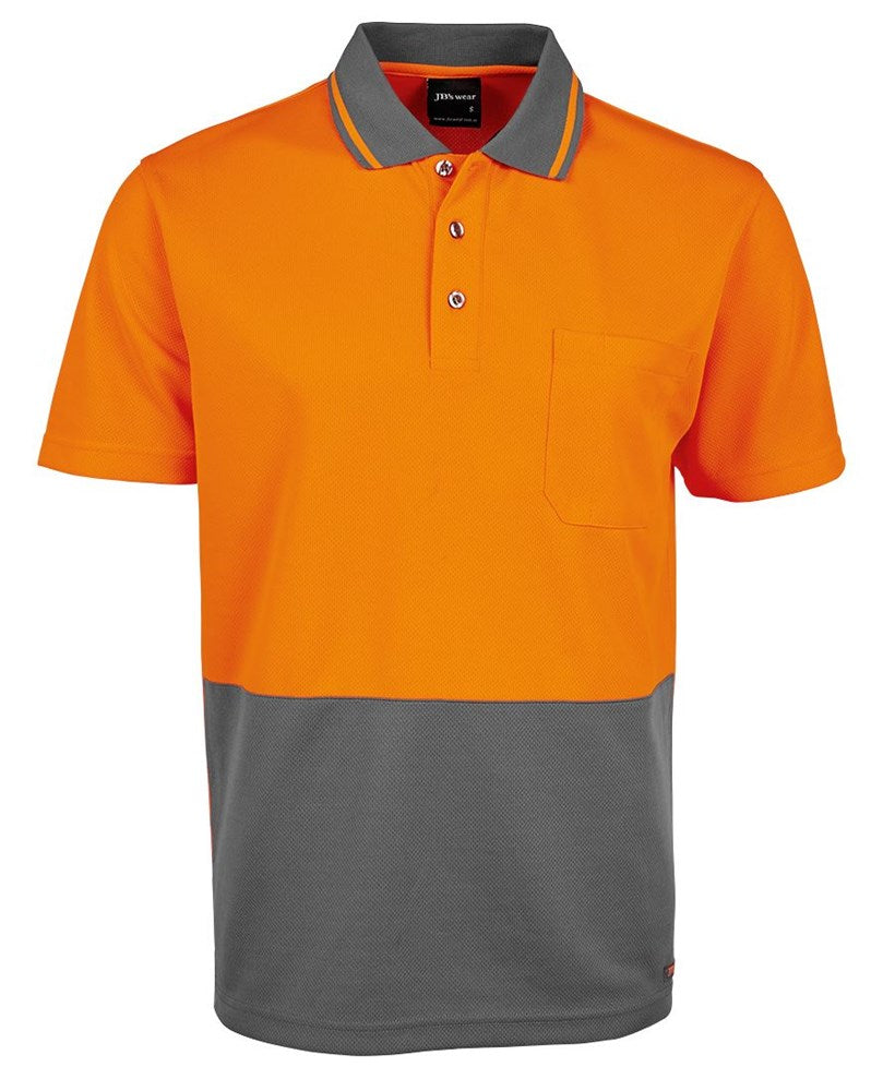JB'S 6HVNC S/SL HI VIS TRADITIONAL NON CUFF MICROMESH POLO