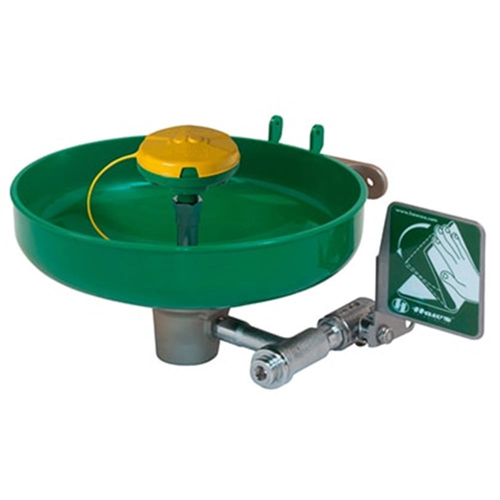 WALL MOUNTED EYE/FACEWASH GREEN ABS BOWL & INLINE STRAINER
