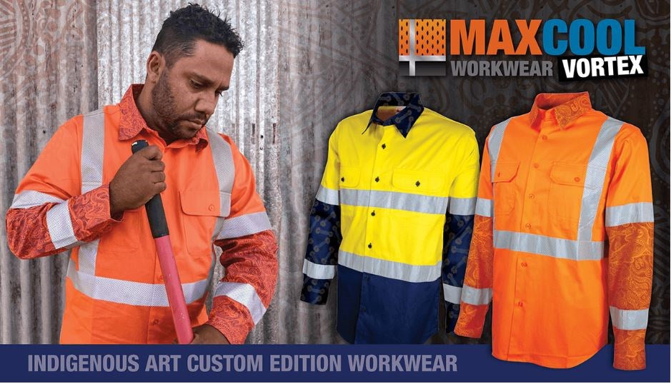 MAXCOOL TSIC1M VORTEX L/SL REFLECTIVE HI VIS INDIGENOUS TWO TONE SHIRT