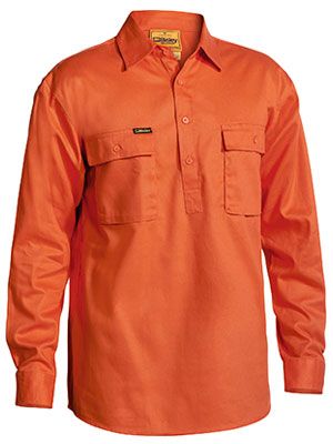 BISLEY BSC6433 L/SL CLOSED FRONT COTTON DRILL SHIRT