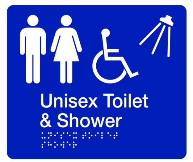 BRAILLE UNISEX TOILET AND SHOWER SIGN
