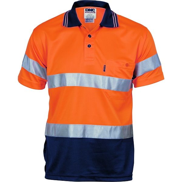 WORKCRAFT WSP410 HI VIS S/SL MICROMESH POLO WITH POCKET AND REFLECTIVE TAPE