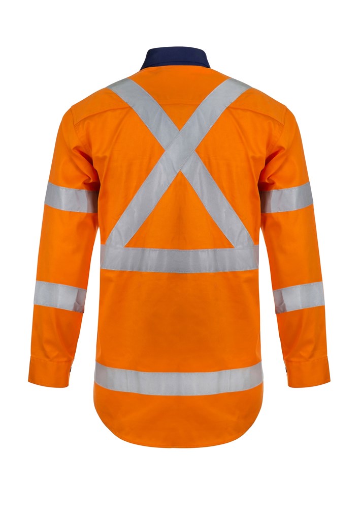 WORK CRAFT WS6020 L/SL REFLECTIVE X BACK HI VIS HEAVY WEIGHT SHIRT