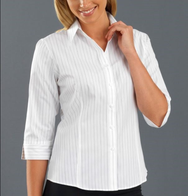 JOHN KEVIN 106 3/4SL FINE STRIPE BLOUSE