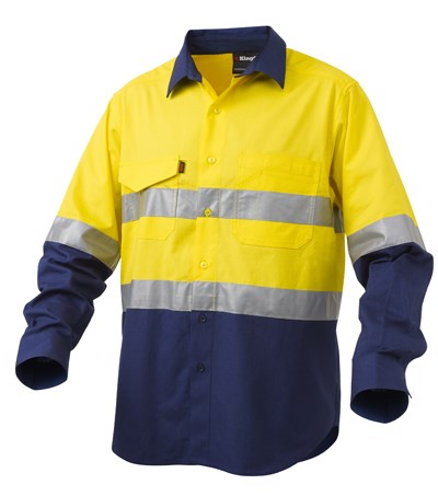 KING GEE K54880 L/SL REFLECTIVE HI VIS WORK COOL 2  SHIRT