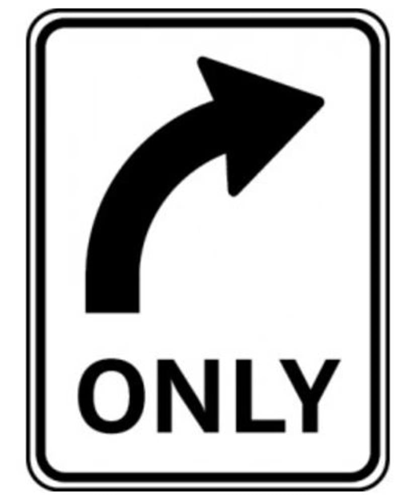 RIGHT ONLY REGULATORY ROADSIGN - ALUMINIUM