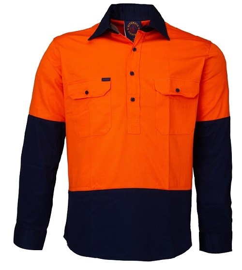 RITEMATE RM105CF L/SL HI VIS CLOSED FRONT DRILL SHIRT