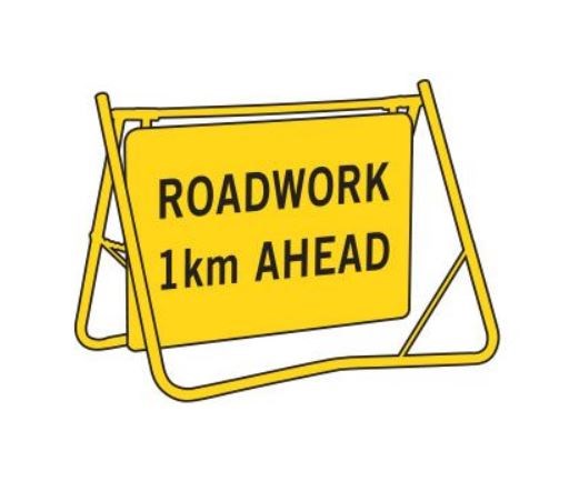 ROADWORK 1KM AHEAD T1-16 SWING STAND SIGN