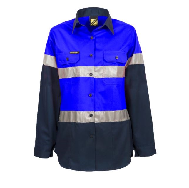 WORK CRAFT WSL503 LADIES L/SL VENTED LIGHT WEIGHT COTTON SHIRT REFLECTIVE