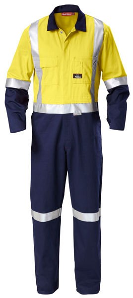 HARD YAKKA Y00262 FOUNDATIONS REFLECTIVE HI VIS COTTON DRILL COVERALLS