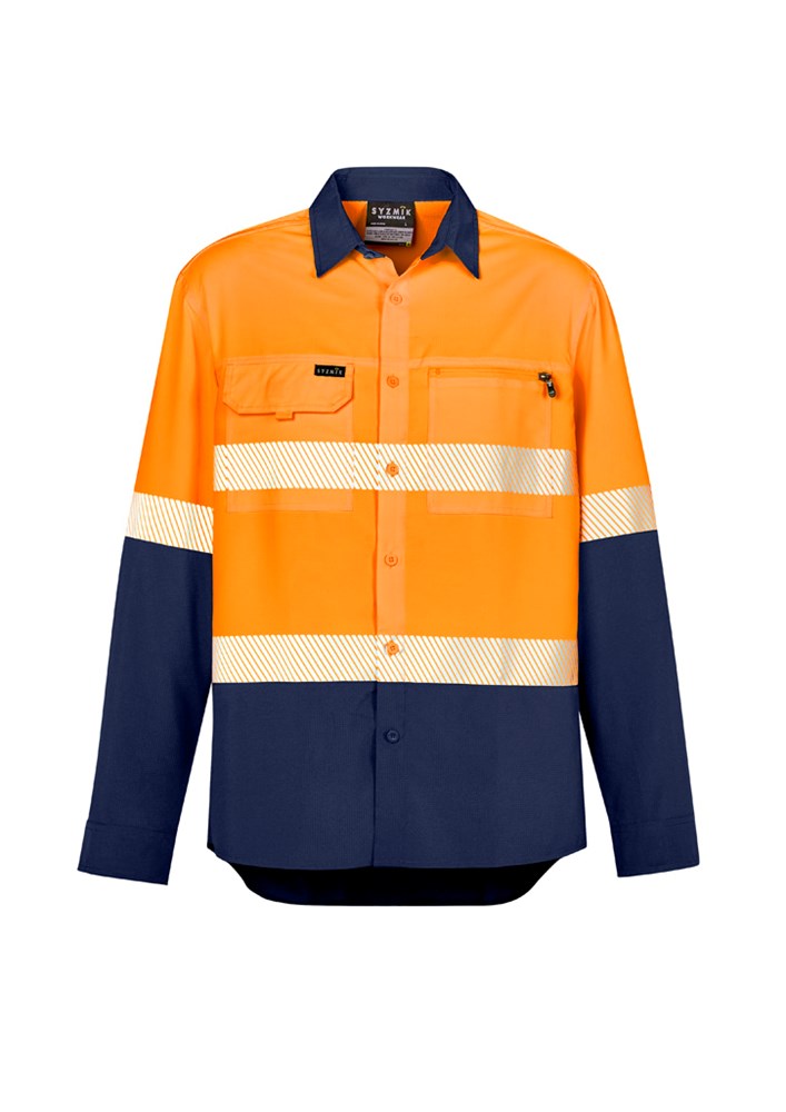 SYZMIK ZW470 MENS HI VIS OUTDOOR SEGMENTED TAPE L/SL SHIRT