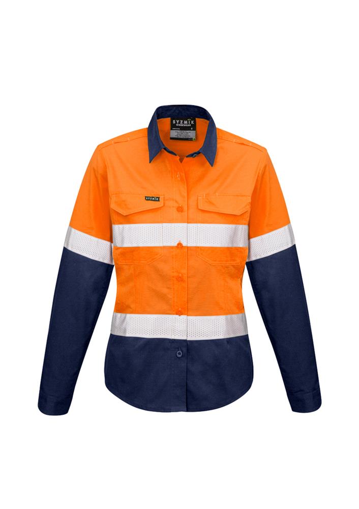 SYZMIK ZW720 WOMENS RUGGED COOLING REFLECTIVE HI VIS SPLICED L/SL SHIRT