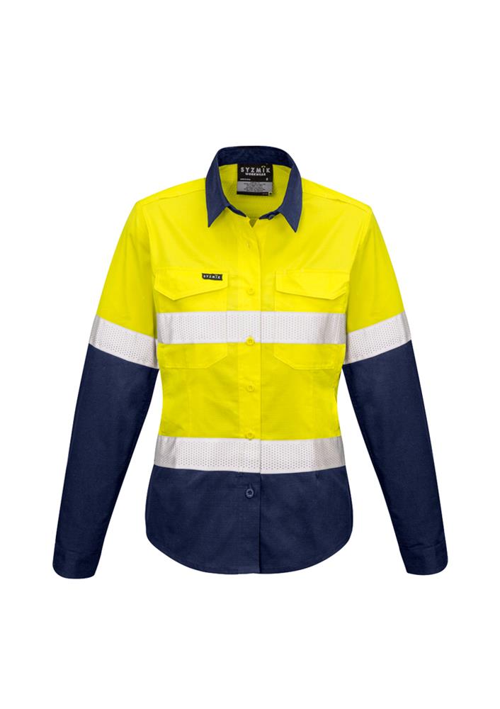 SYZMIK ZW720 WOMENS RUGGED COOLING REFLECTIVE HI VIS SPLICED L/SL SHIRT