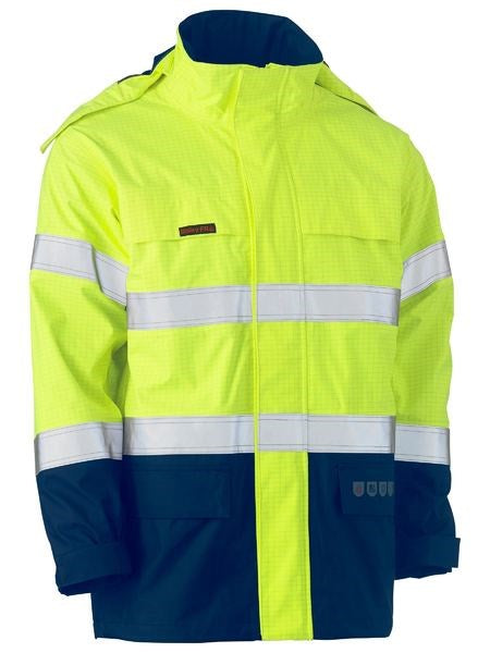 BISLEY BJ8110T TAPED TWO TONE HI VIS FR WET WEATHER SHELL JACKET