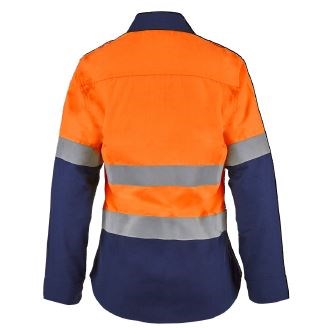 FLAMEBUSTER FSL016 ARCFLASH HRC2 LADIES HI VIS TWO TONE OPEN FRONT SHIRT WITH GUSSET SLEEVES AND FR REFLECTIVE TAPE