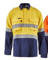 FLAMEBUSTER FSV015 ARCFLASH HRC2 HI VIS TWO TONE CLOSED FRONT SHIRT WITH GUSSET SLEEVES AND FR REFLECTIVE TAPE
