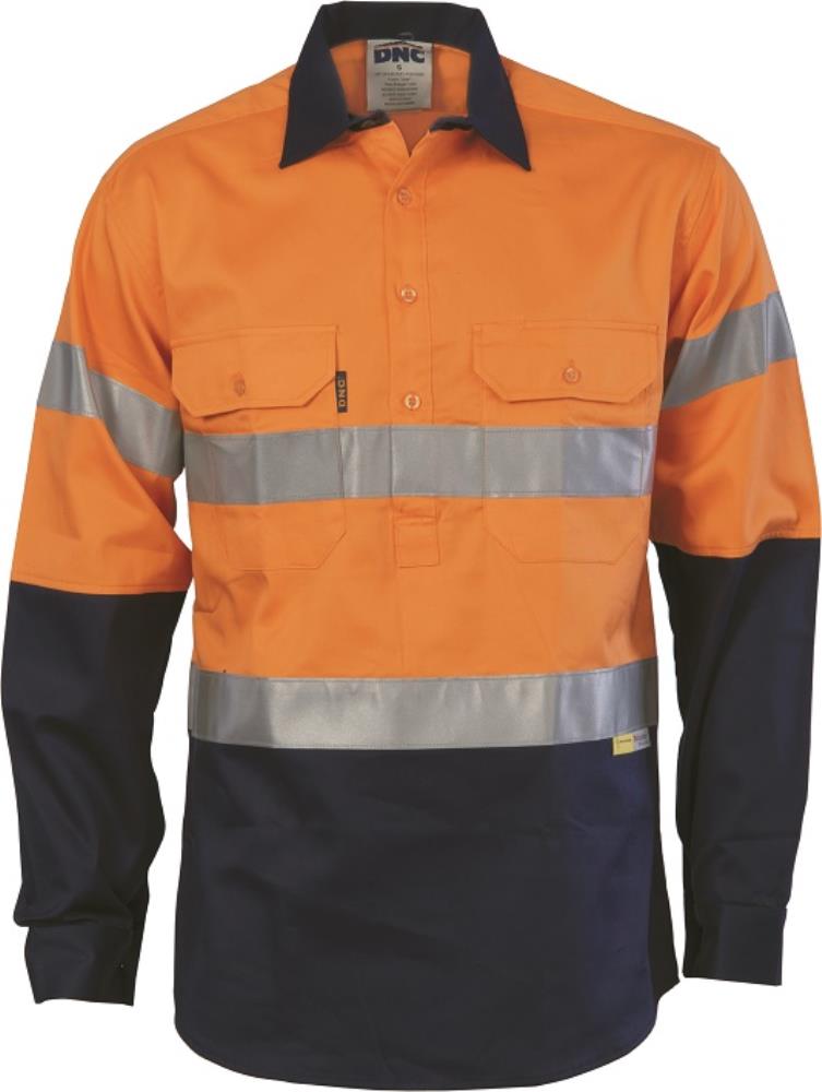 DNC 3849 L/SL REFLECTIVE HI VIS CLOSED FRONT DRILL SHIRT