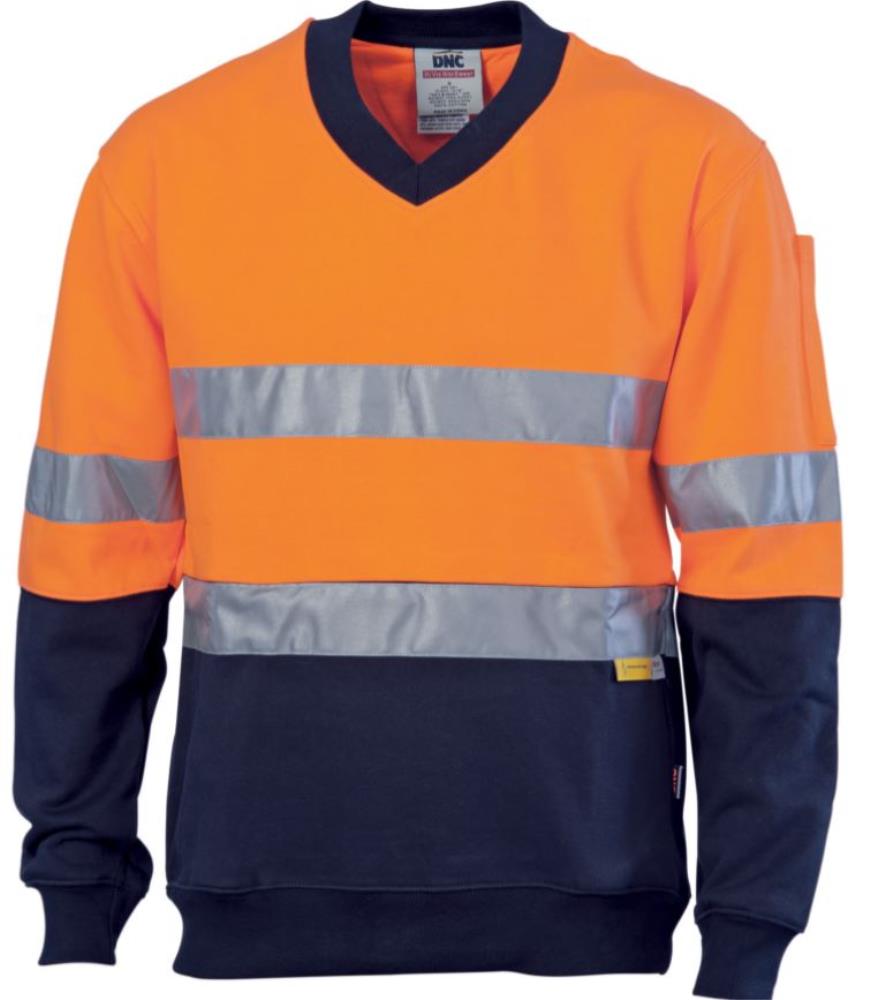 DNC 3924 REFLECTIVE V/NECK HI VIS COTTON FLEECE SWEAT SHIRT