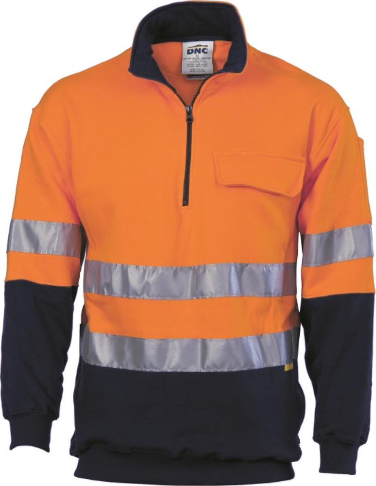 DNC 3925 REFLECTIVE HI VIS 1/2 ZIP COTTON FLEECY WINDCHEATER