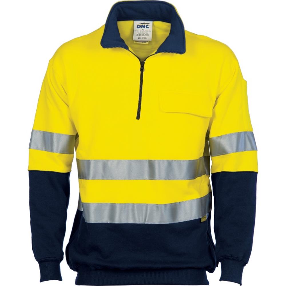 DNC 3925 REFLECTIVE HI VIS 1/2 ZIP COTTON FLEECY WINDCHEATER
