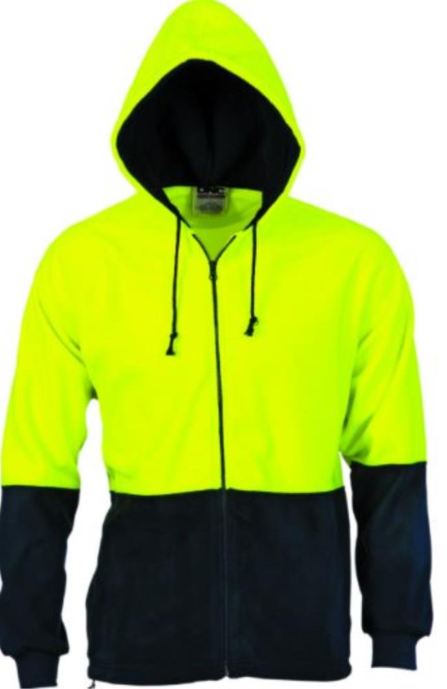 DNC 3927 HI VIS POLAR FLEECE HOODIE-ZIP FRONT