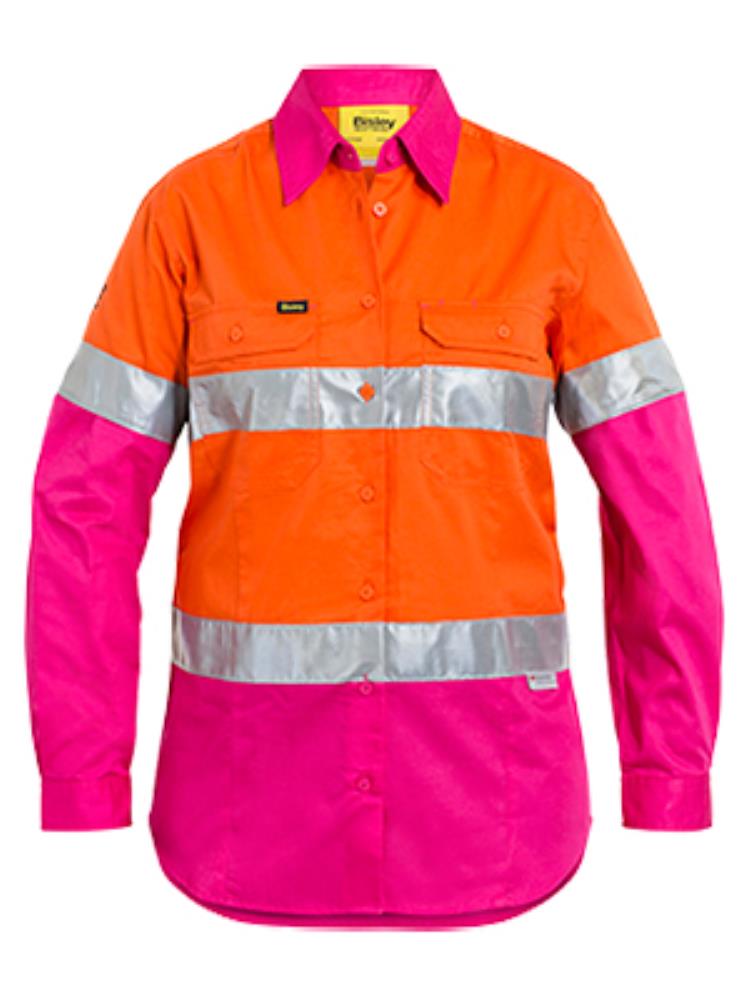 BISLEY BL6696T LADIES L/SL REFLECTIVE HI VIS LIGHT WEIGHT DRILL SHIRT