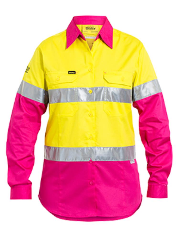 BISLEY BL6696T LADIES L/SL REFLECTIVE HI VIS LIGHT WEIGHT DRILL SHIRT