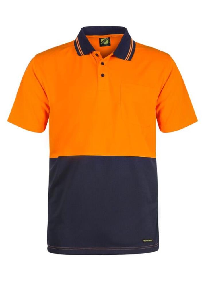WORKCRAFT WSP201 S/SL HI VIS MICROMESH 2 TONE POLO W/PKT