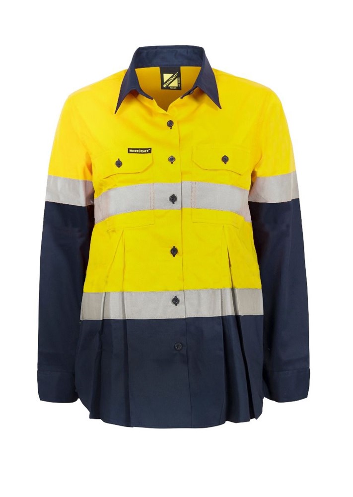 WORKCRAFT WSL601 MATERNITY LIGHTWEIGHT HI VIS TWO TONE L/SLEEVE VENTED COTTON DRILL SHIRT-REFLECTIVE