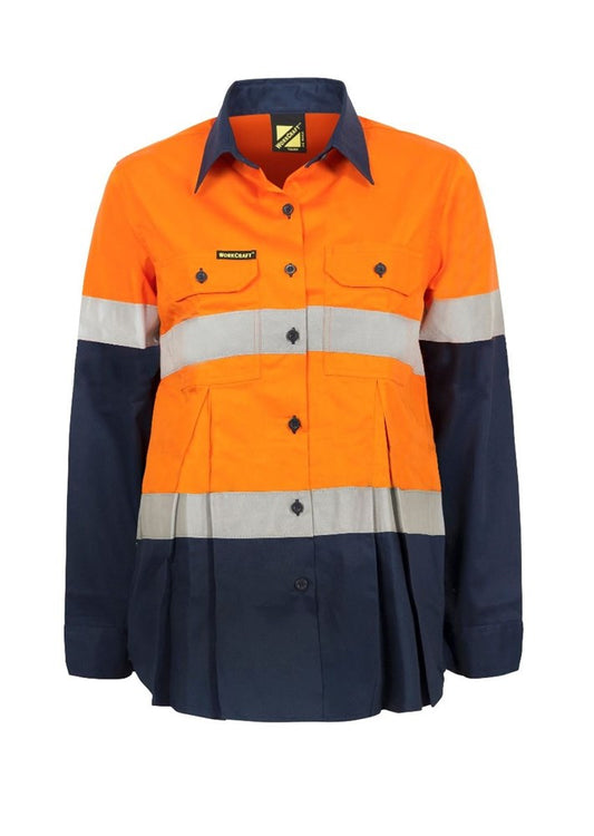WORKCRAFT WSL601 MATERNITY LIGHTWEIGHT HI VIS TWO TONE L/SLEEVE VENTED COTTON DRILL SHIRT-REFLECTIVE