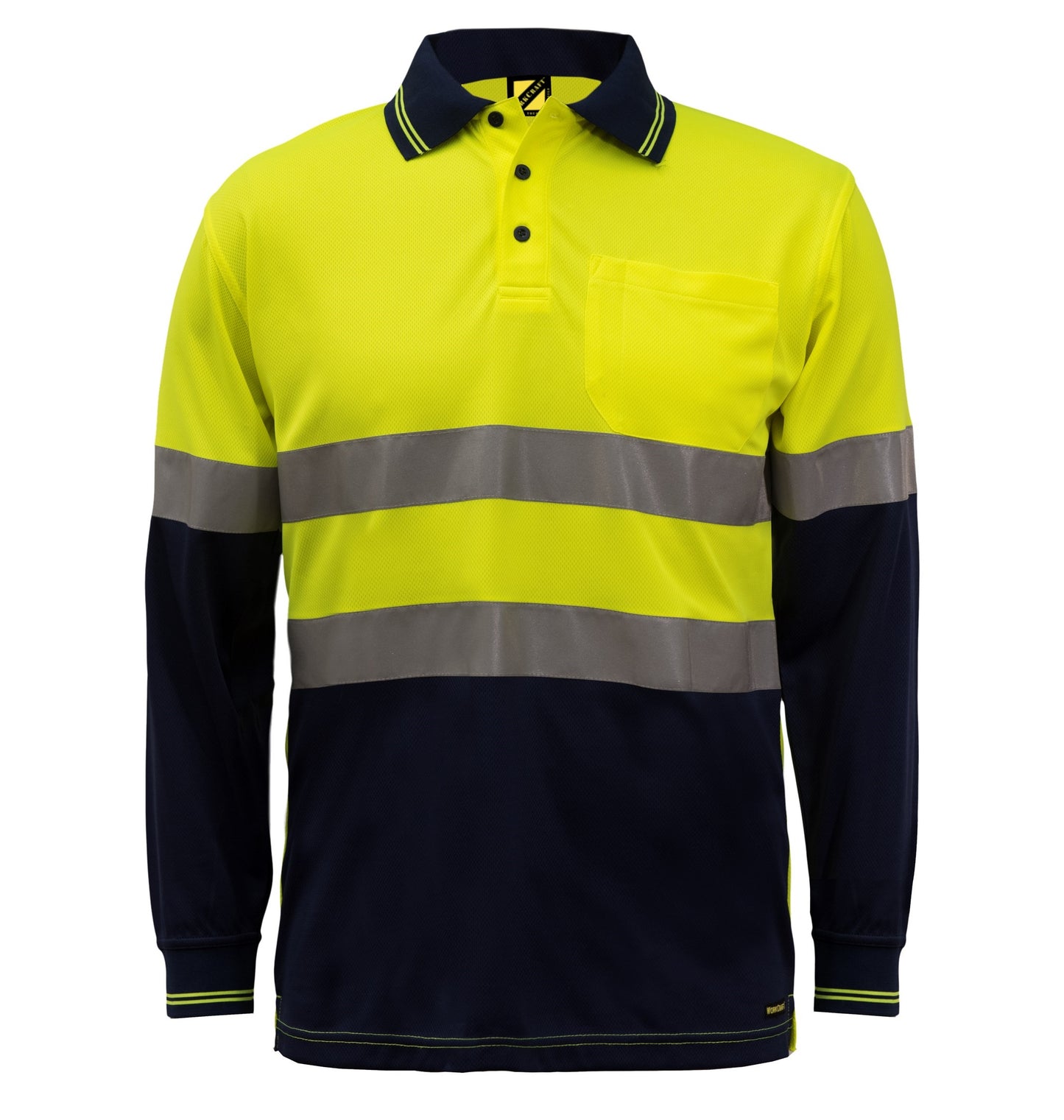 WORKCRAFT WSP409 HI VIS L/SL MICROMESH POLO WITH POCKET AND REFLECTIVE TAPE