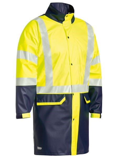 BISLEY BJ6935HT REFLECTIVE HI VIS STRETCH PU RAIN COAT WITH CONCEALED HOOD