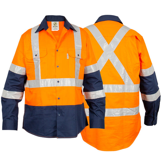 ATLAS 07399X L/SL REFLECTIVE HI VIS LT WEIGHT COTTON SHIRT-X BACK