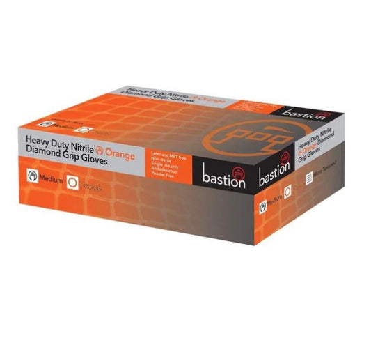 BASTION BNG651 HEAVY DUTY NITRILE DIAMOND GRIP ORANGE GLOVES