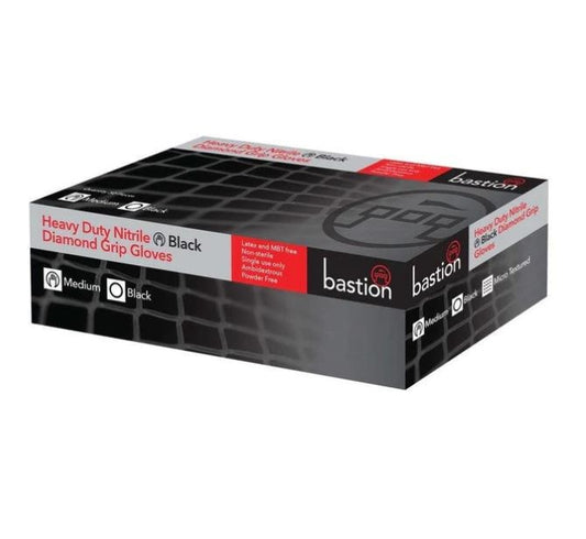 BASTION BNG657 HEAVY DUTY NITRILE DIAMOND GRIP BLACK GLOVES