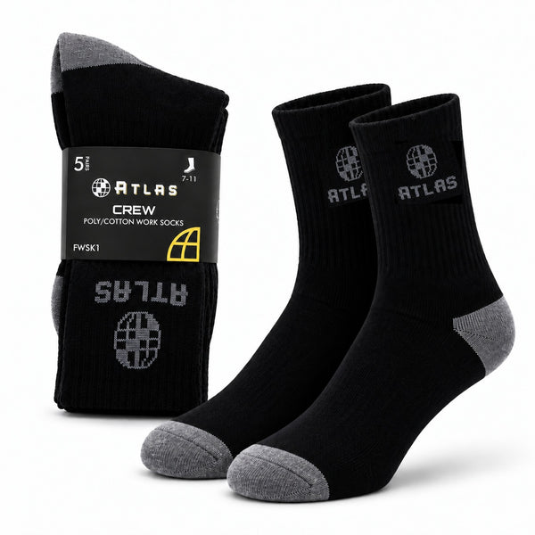 ATLAS FWSK1 CREW POLY/COTTON WORK SOCK - 5 PACK