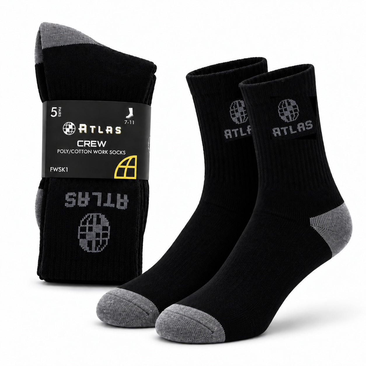ATLAS FWSK1 CREW POLY/COTTON WORK SOCK - 5 PACK