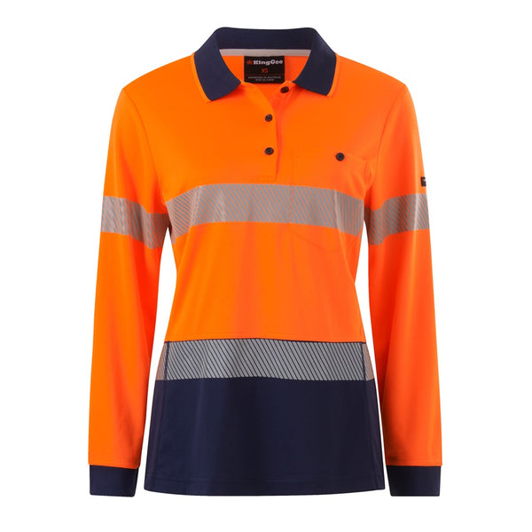 KING GEE K44223 WOMENS WORKCOOL HYPERFREEZE SPLICED L/SL POLO W/ SEGMENTED TAPE