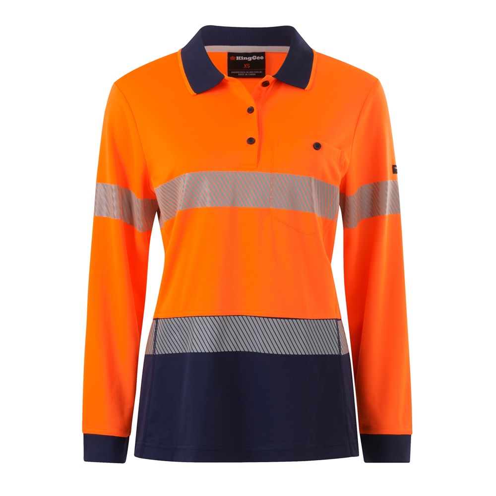 KING GEE K44223 WOMENS WORKCOOL HYPERFREEZE SPLICED L/SL POLO W/ SEGMENTED TAPE
