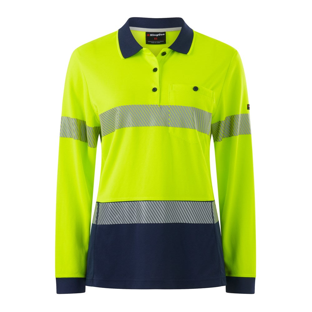 KING GEE K44223 WOMENS WORKCOOL HYPERFREEZE SPLICED L/SL POLO W/ SEGMENTED TAPE